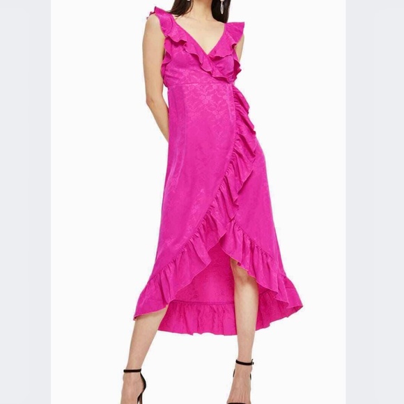 NWOT 🌺 TOPSHOP Hot Pink Wrap V-Neck Midi Maxi Dress Size 12 - Picture 10 of 15